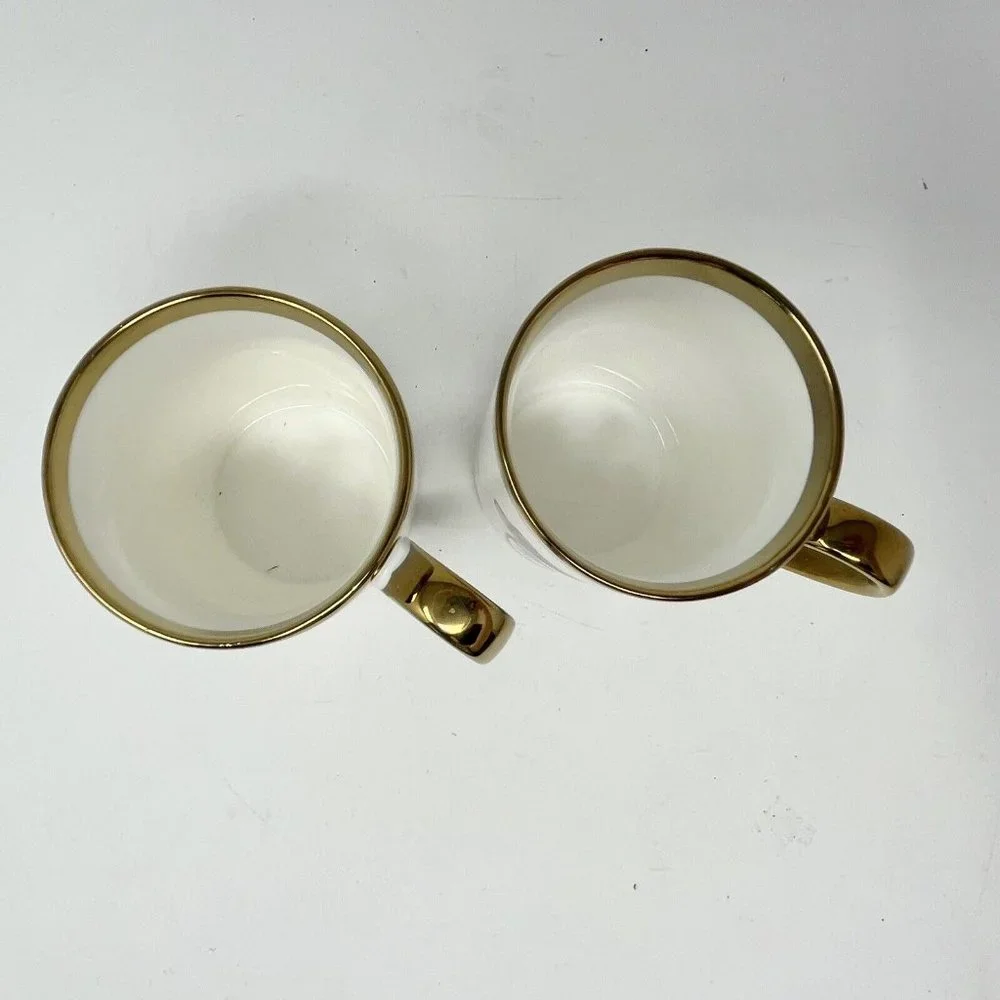 Picasso Style Line Drawing Face Coffee‎ Cup Set of 2 Gold Accent 4